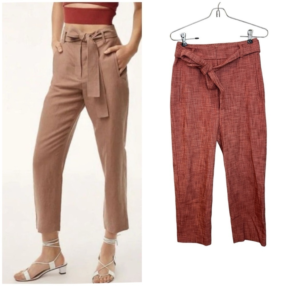 Aritzia Wilfred Tie front Jallade pant Heather pink trousers tweed sz 2